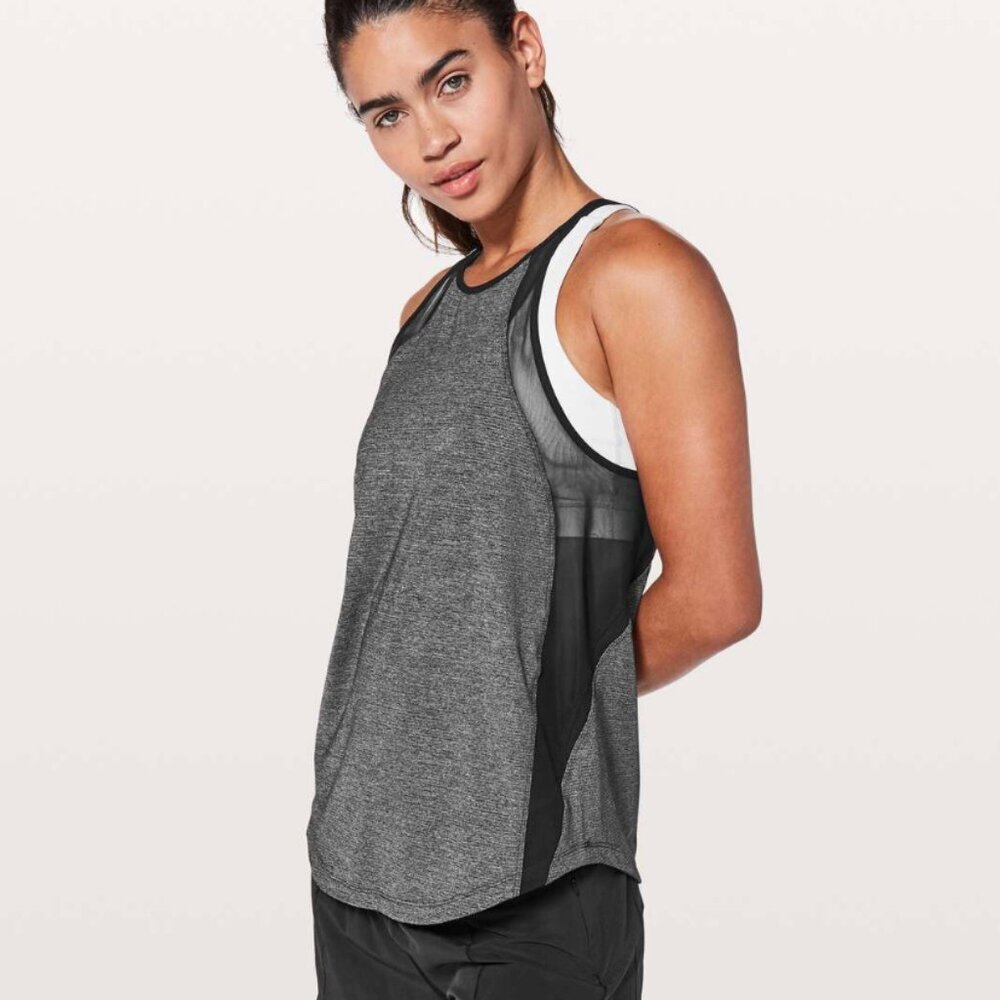 Lululemon Size 0 Run Off Route Tank Top Black Grey Strappy Active Gym Mesh